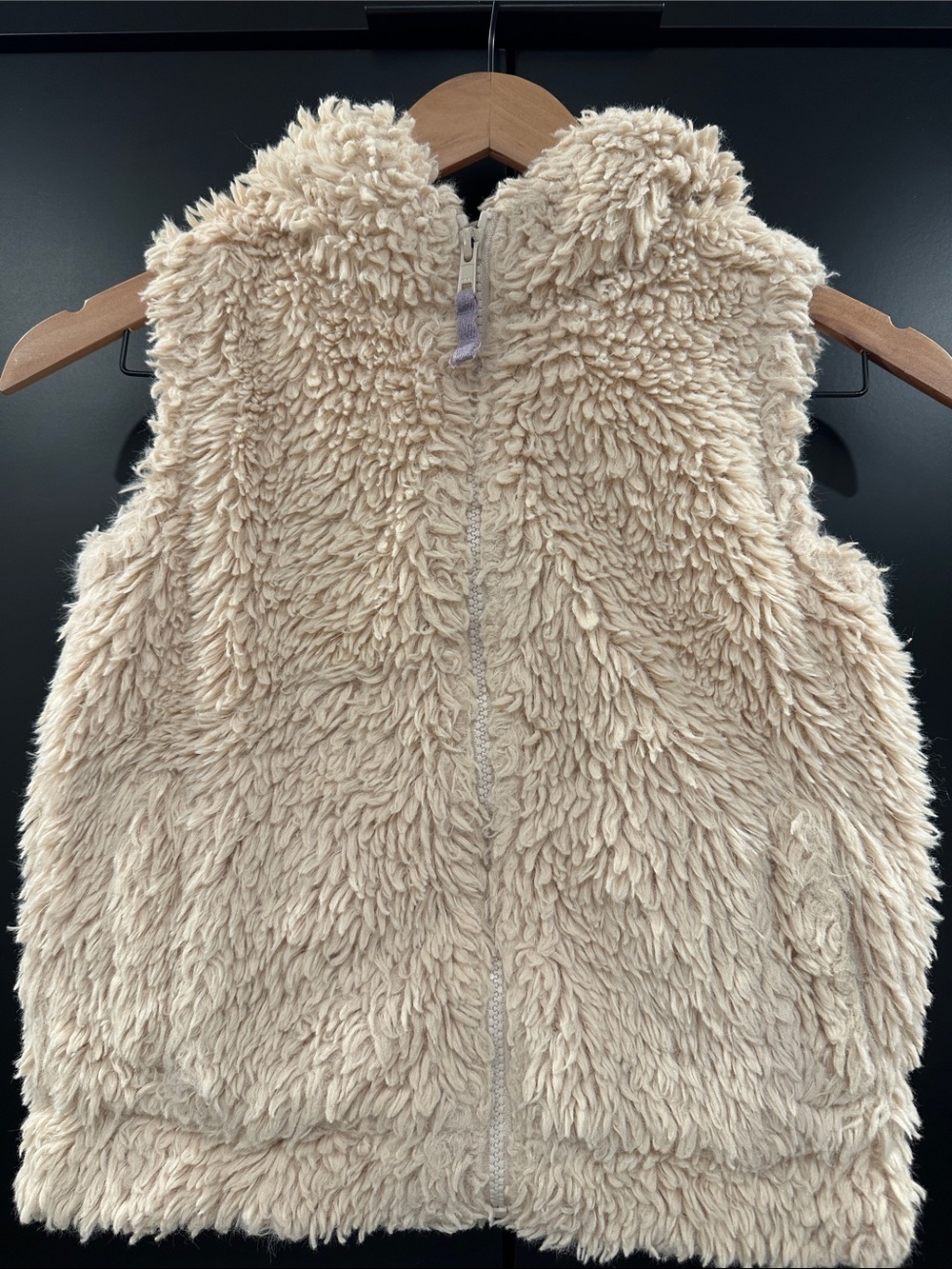 Mini Boden Girls Sherpa Fleece Hooded Vest Cream Beige Pink Lining 5-6Y 31670‎